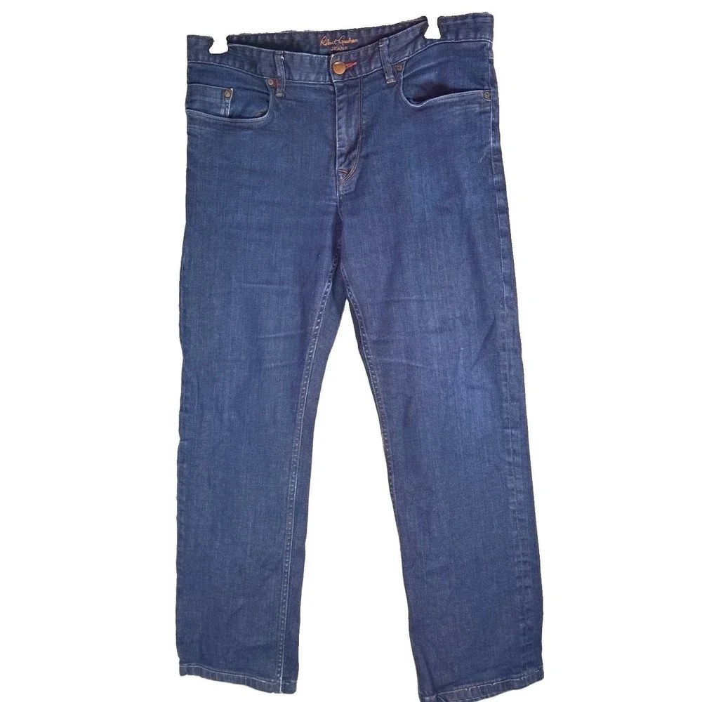 Robert Graham Mens Jeans 36x30 Straight Leg Dark Wash Blue